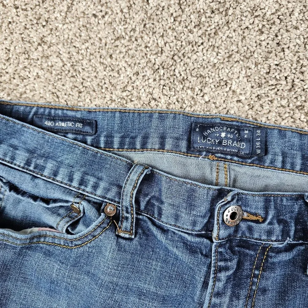 Lucky Brand 410 Jeans Mens 36x32 Athletic Straight Stretch Work Faded Whiskering